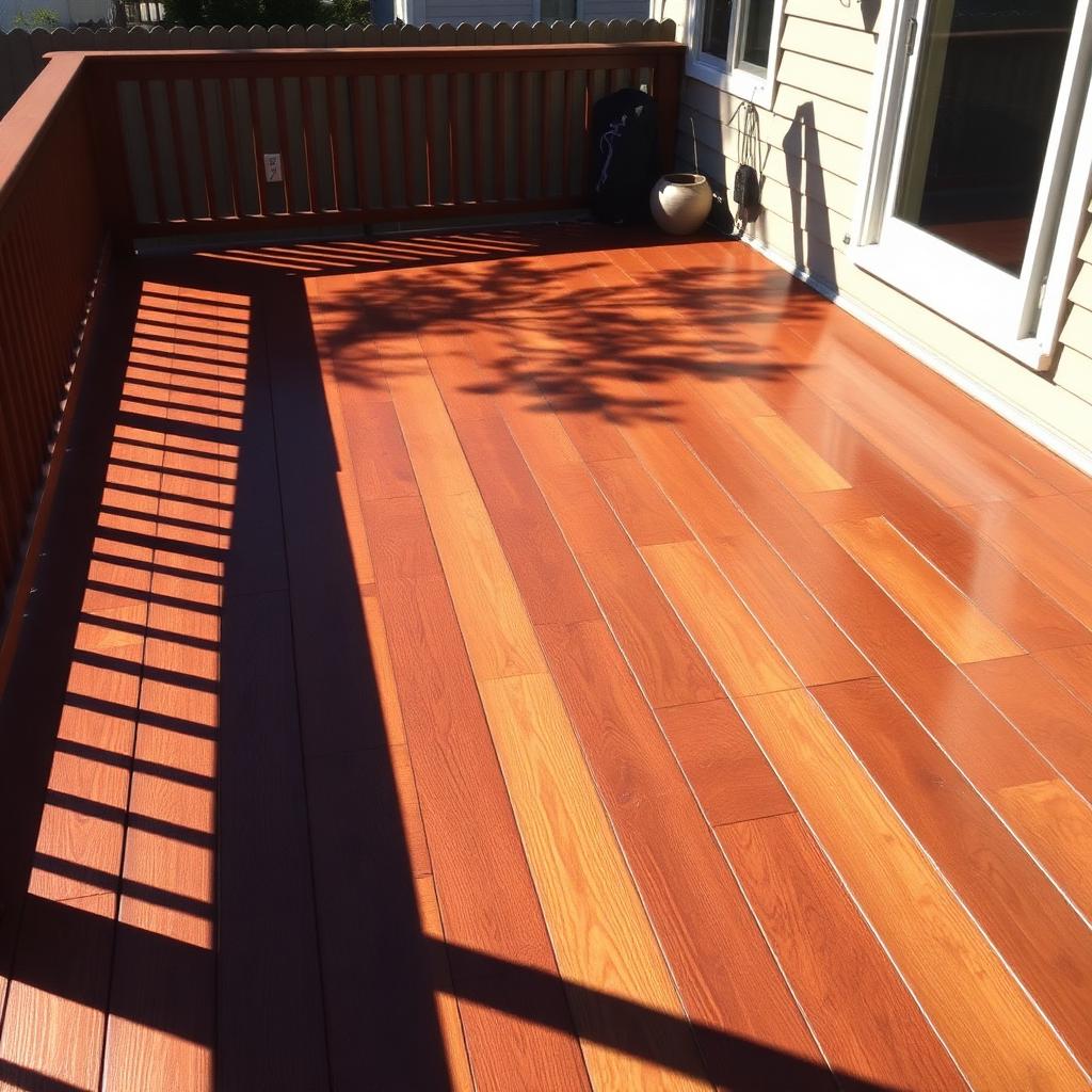 Freshly stained wood deck