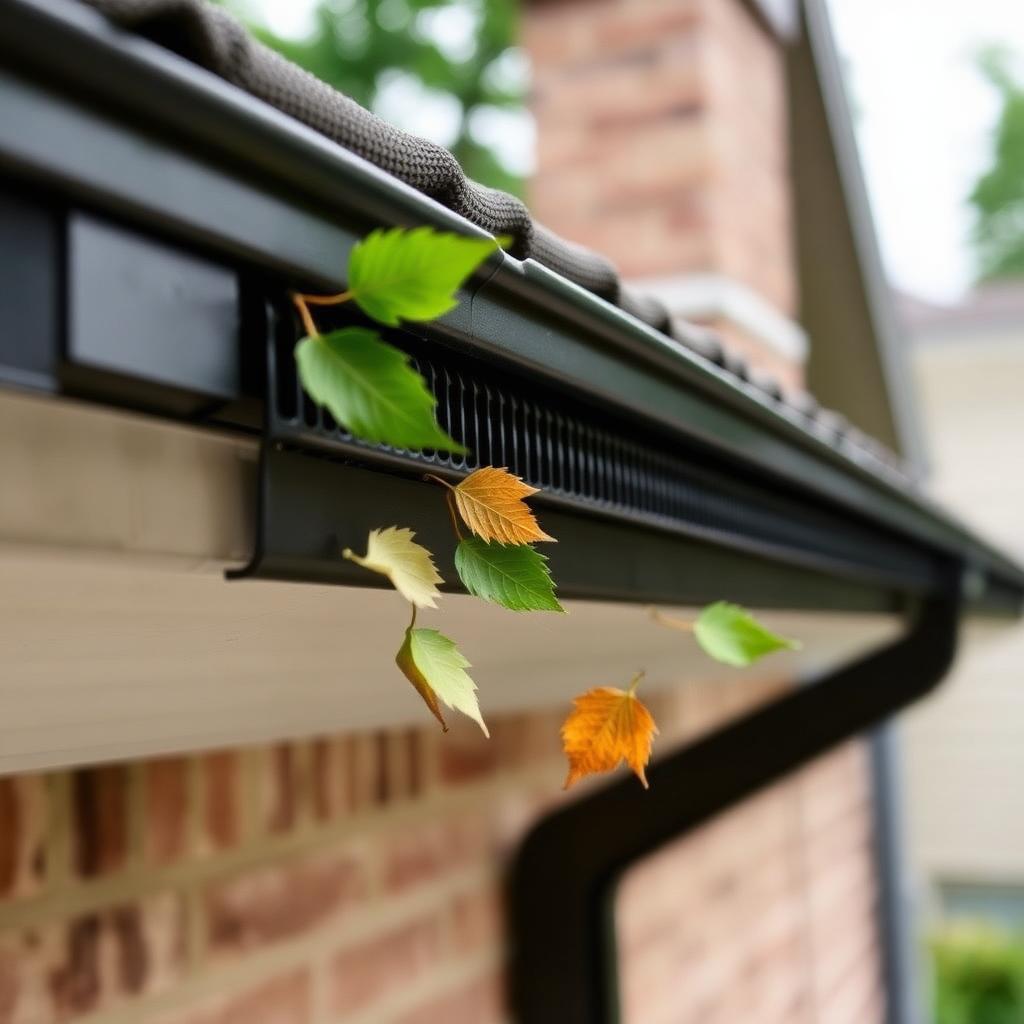 Black gutter guards deflecting leaves