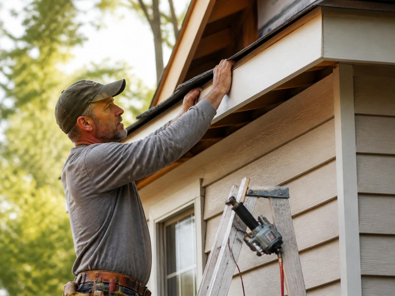 Aaron working on exterior trim repair